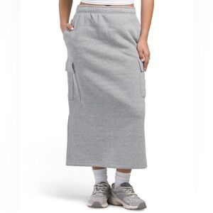 Kyodan Terry Fleece Cargo Midi Skirt Gray Size L inner Drawstring Back slit NEW
